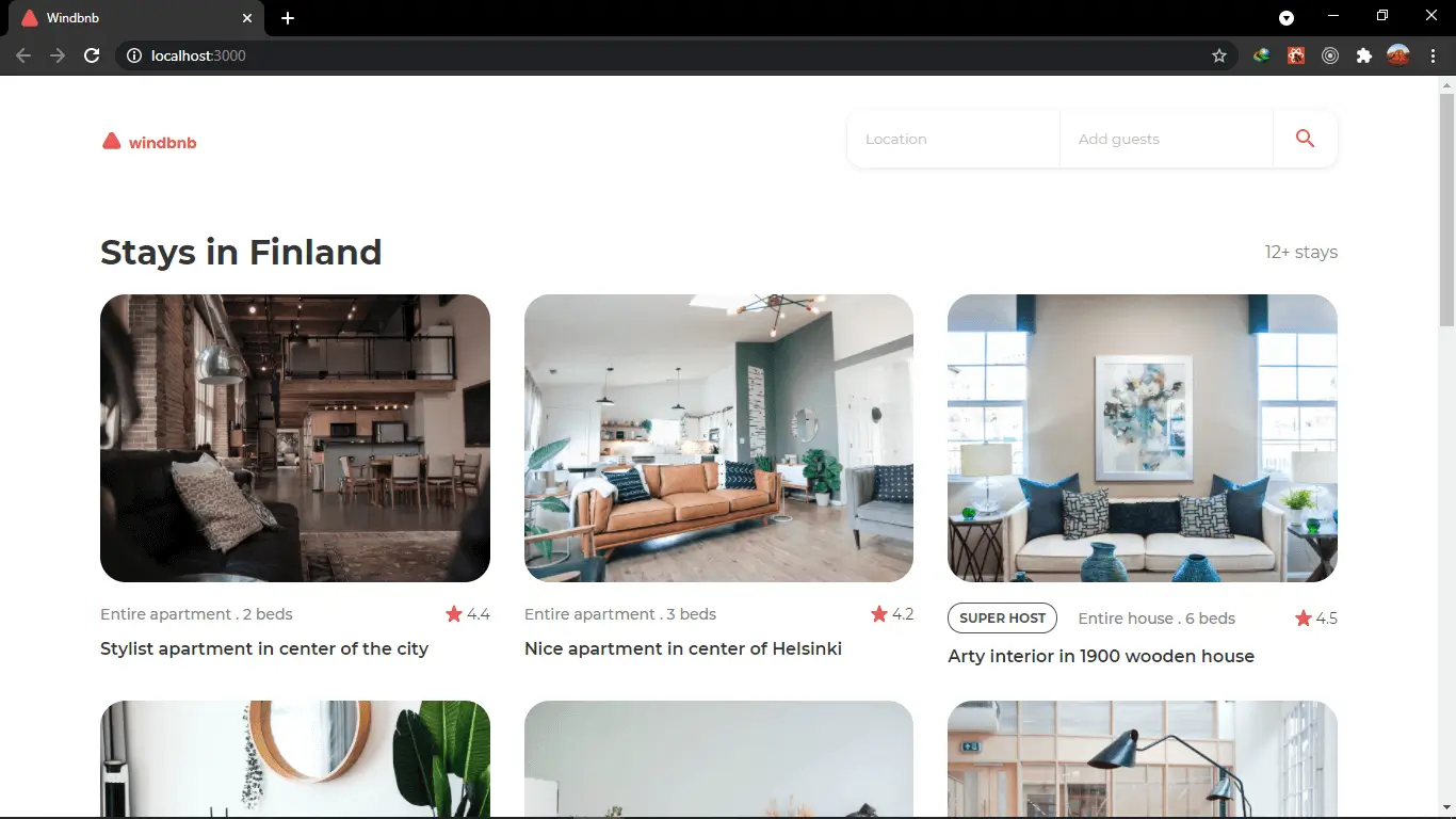 Windbnb accommodation booking interface